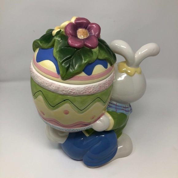 Home Interiors Easter Cookie Jar Bunny Rabbit Egg Pastel Spring Colors - Picture 5 of 12